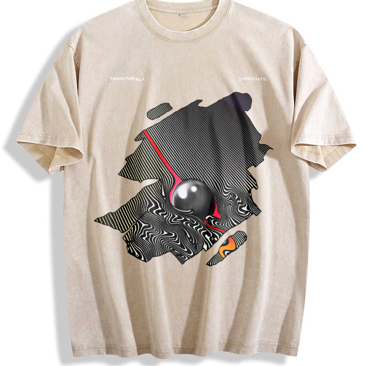 Psychedelic Visual Effects Sphere Vintage Washed T-Shirt - Beige