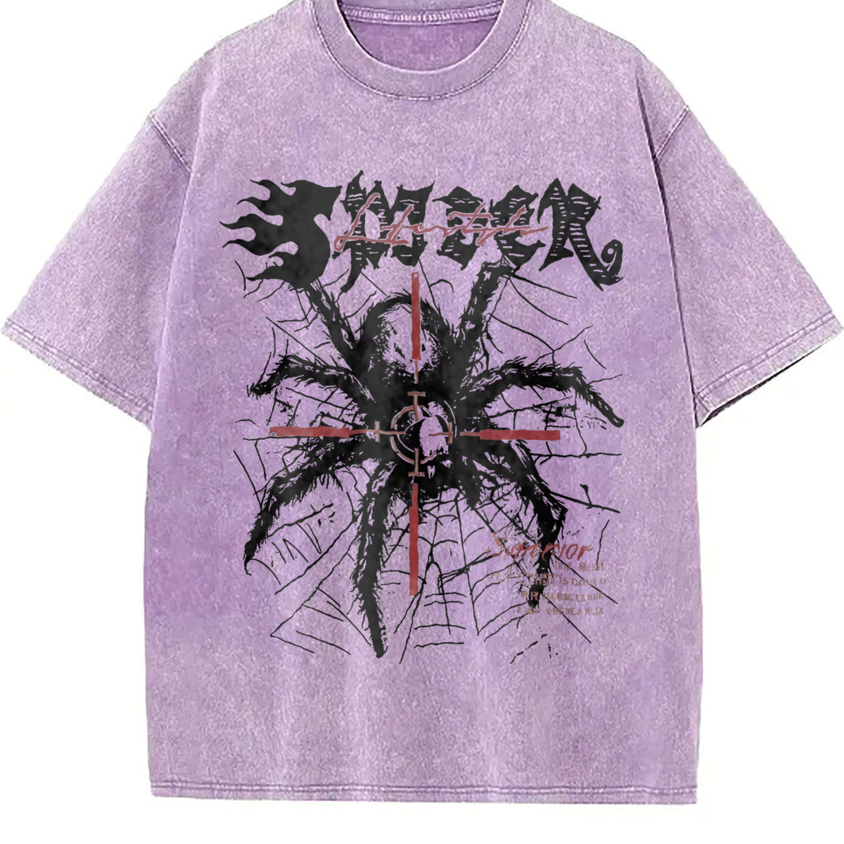 2 Piece Gothic Spider Cross & Shorts Set Vintage Washed T-Shirt - product view