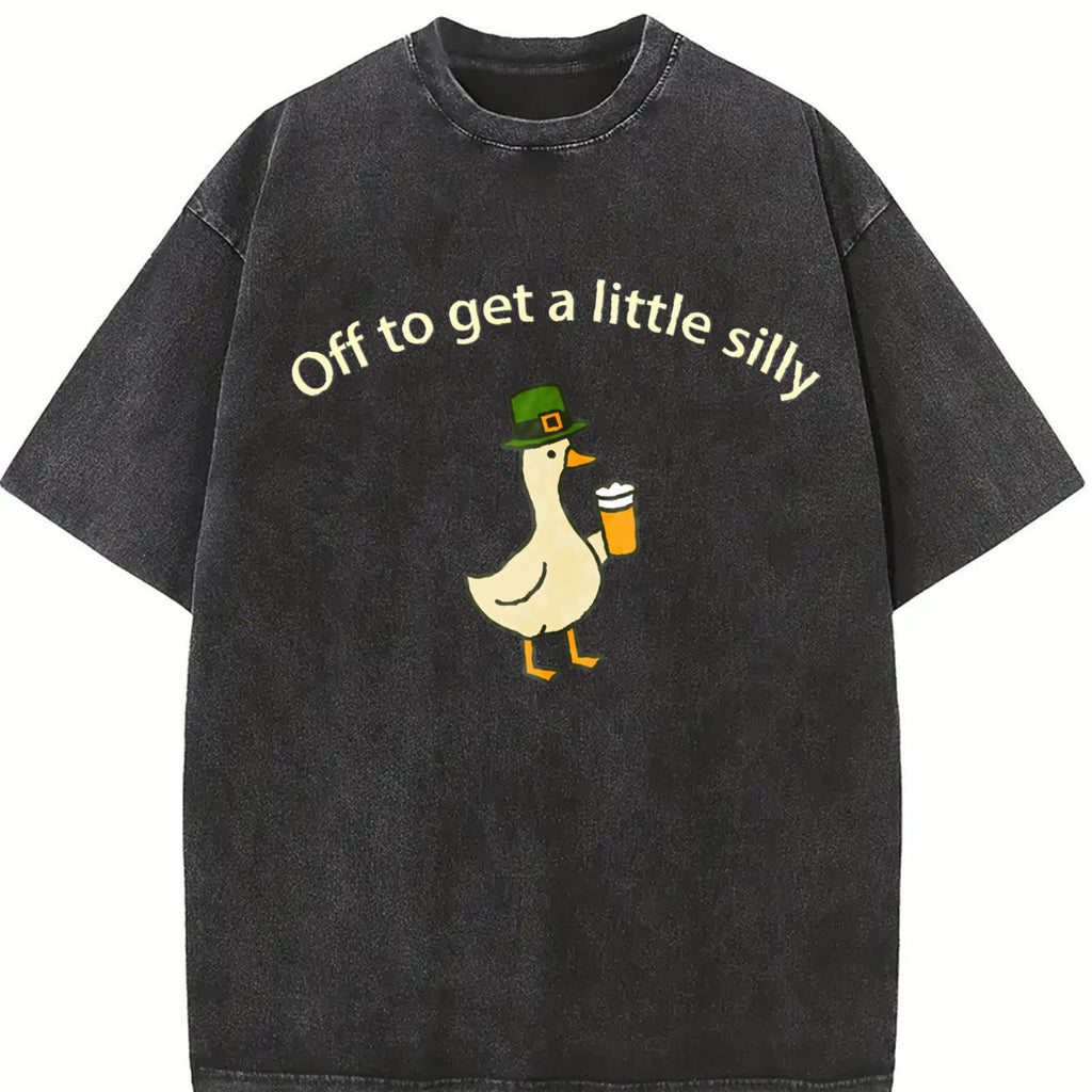 Unisex  Vintage ”Off To Get A Little Silly“ Funny Irish Drinking Couples Washed T-Shirt   – St. Patrick’s Day  Tee