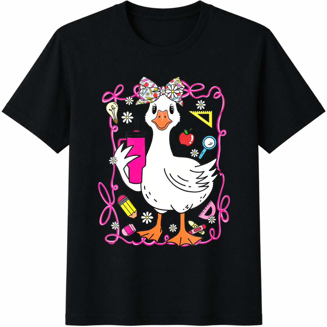 Funny Teacher Goose Cotton T-Shirt - Black