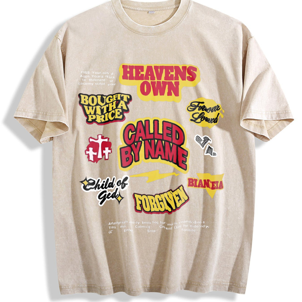 Christian Cross Vintage Washed T-Shirt - Beige