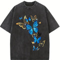 Elegant Blue Butterfly Pattern Cotton TShirt Perfect for Nature Enthusiasts