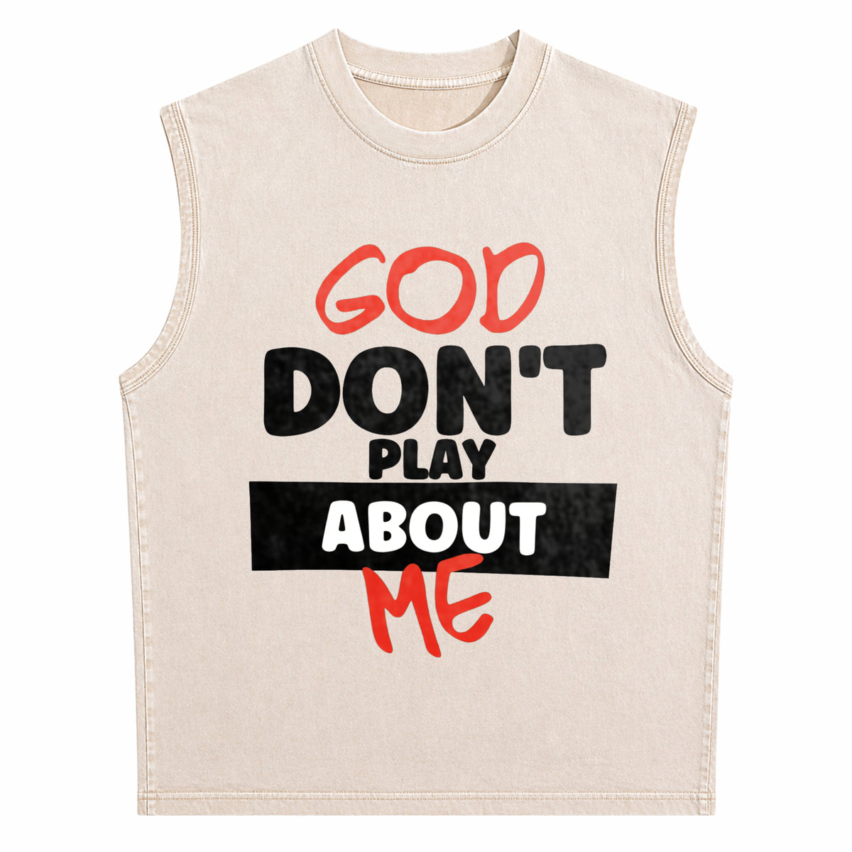 God Don't Play About Me Men's Washed Tank Top - product view
