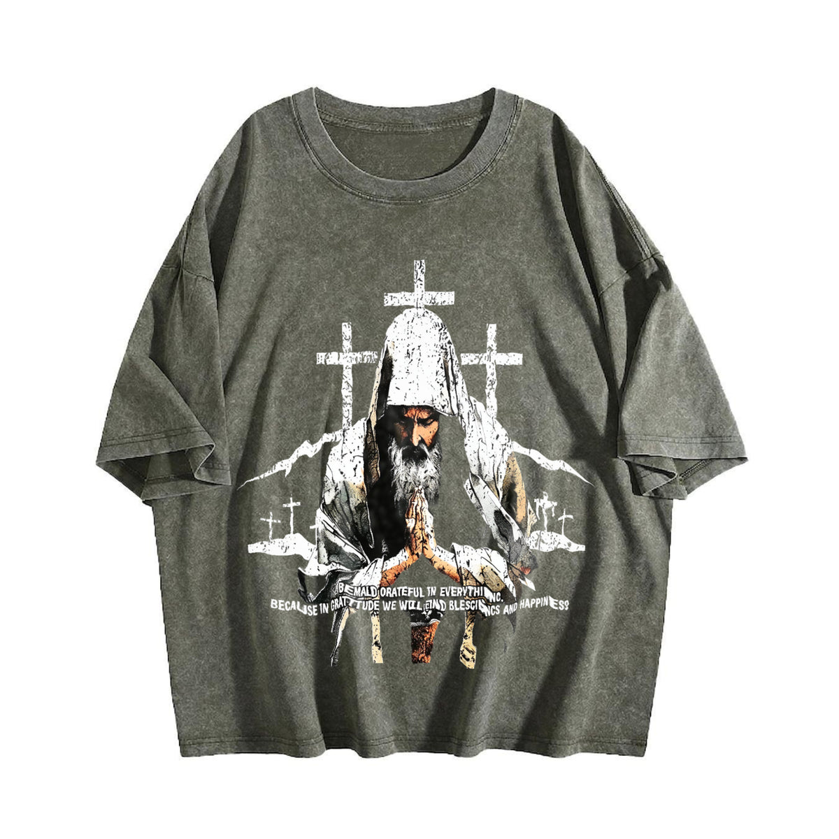 Religious Prayer Cross Black Grunge Vintage Washed T-Shirt - product view