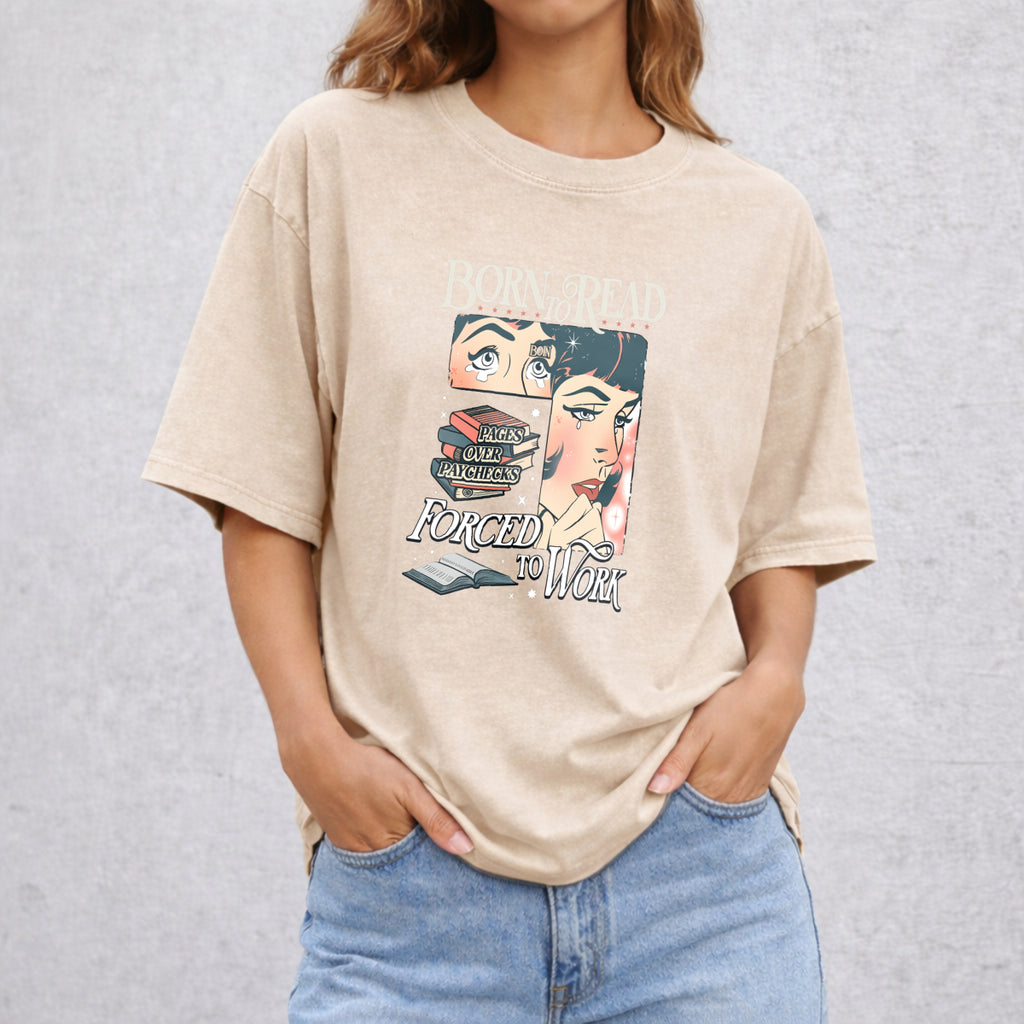 Born To Read Bookish Vintage Washed T-Shirt - Beige