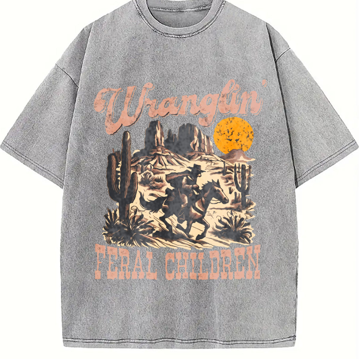 Wranglin' Feral Children Raccoon 90s Western Vintage Washed T-Shirt - product view