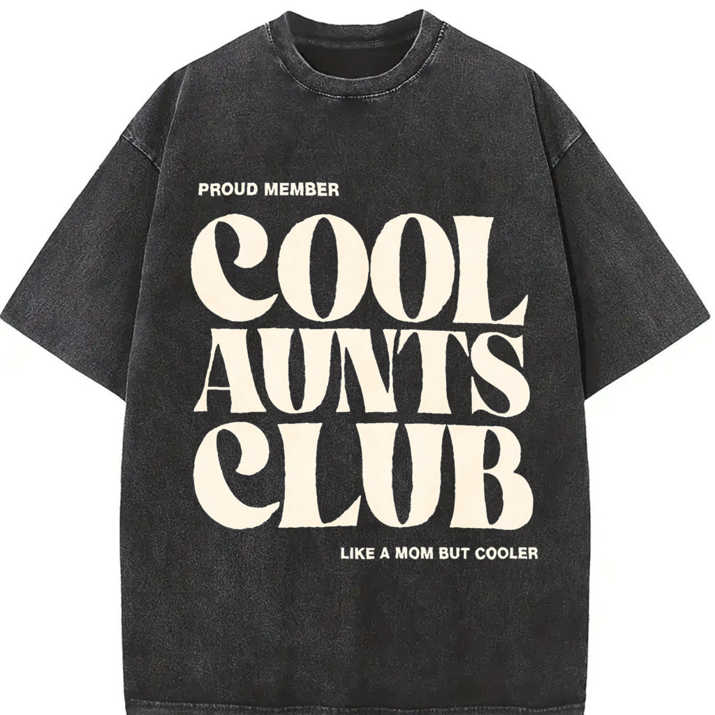 Women's Cool Aunts Club Letter Print Round Neck Tee, Casual Short Sleeve Crew Neck T-shirt for Daily Wear, Ladies Summer Sleepwear, Top, Casual Style Tee