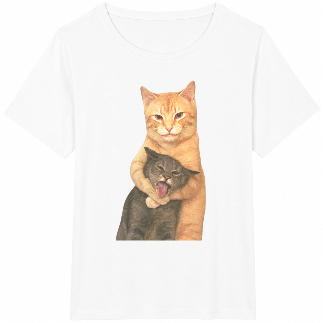 Funny Hugging Cats Cotton T-Shirt - product view