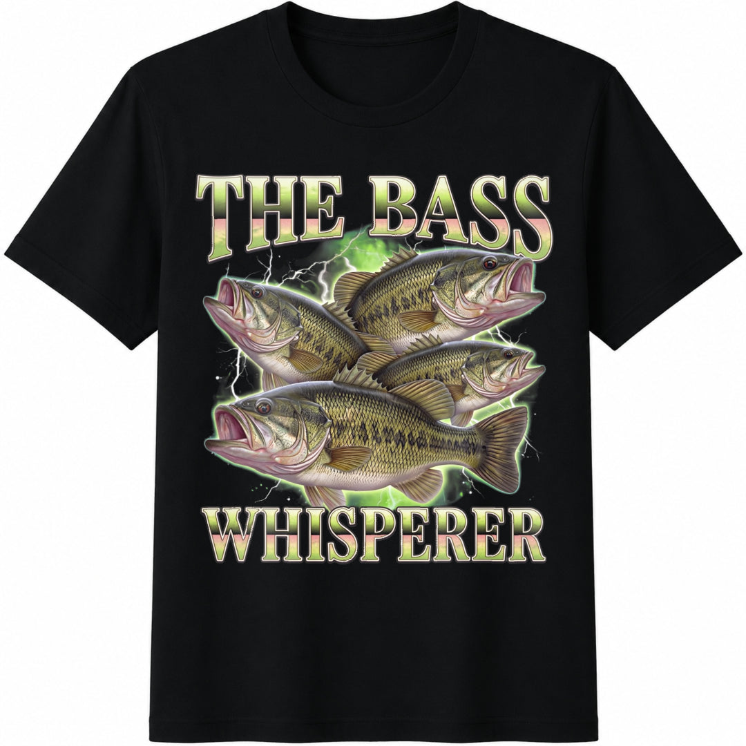 Funny Fish Fisherman Father's Day Silly Fisherman Largemouth Cotton T-Shirt - Black