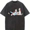 230G Washed, Interesting Cat Book Wishing You Happiness Printed T-Shirt Pure Cotton Washed, Suitable for Outdoor Adventure Travel on The Streets, Preferred As a Gift for Family, Friends And Colleagues