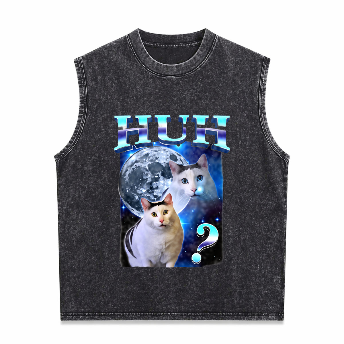 Funny Cat Meme Men's Washed Tank Top - Black