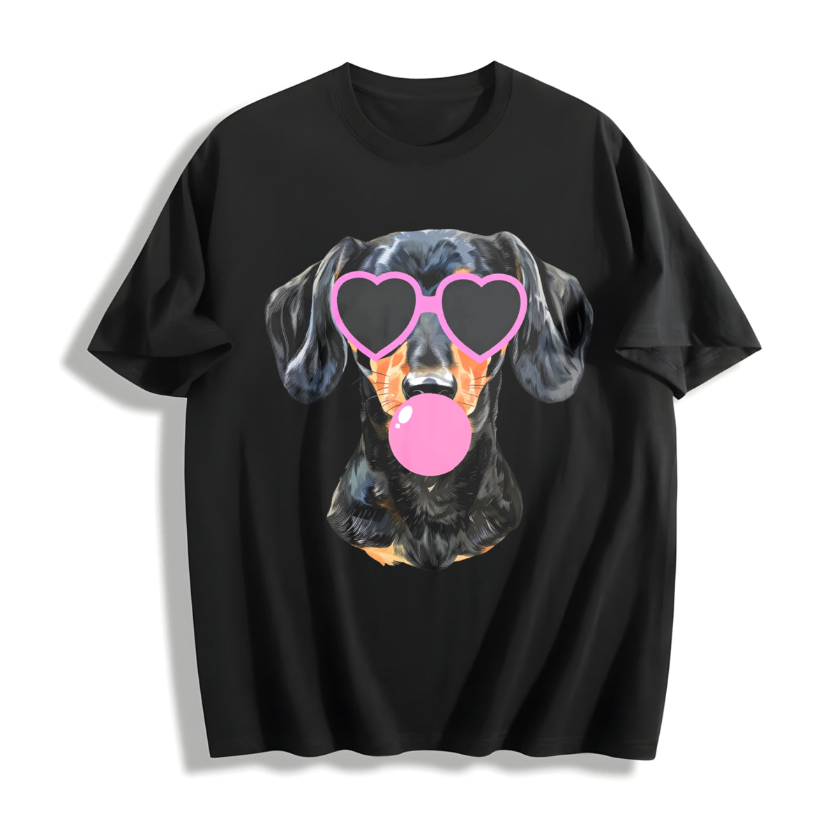 Dachshund Mama Blowing Bubble Cotton T-Shirt - Black