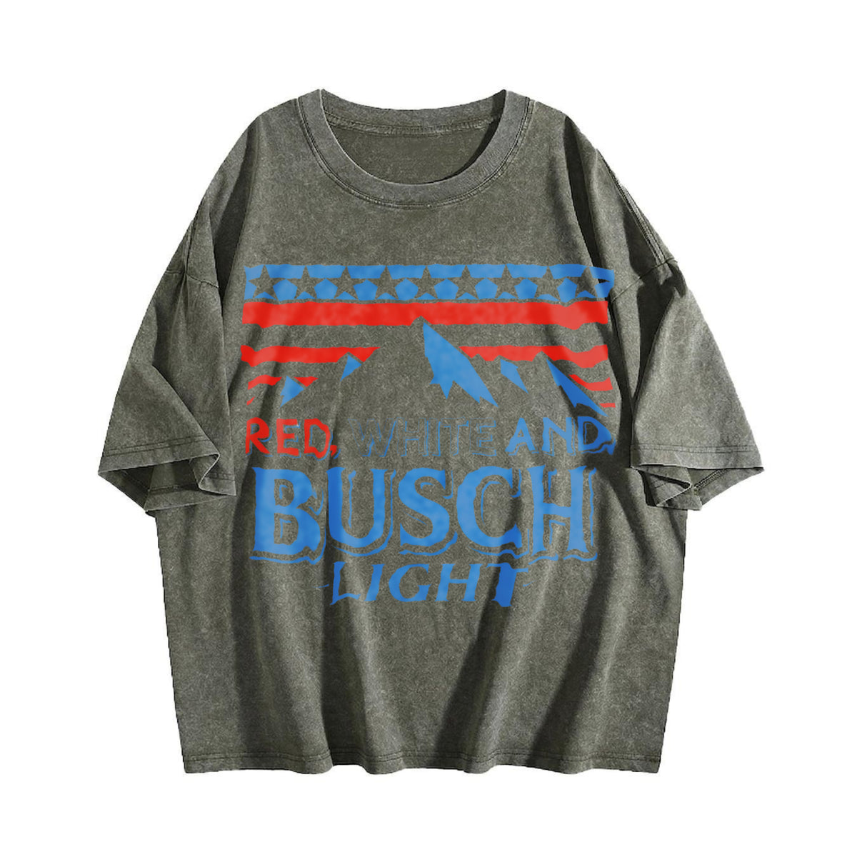 Red White And Busch Light American Flag Mountain Side Vintage Washed T-Shirt - product view