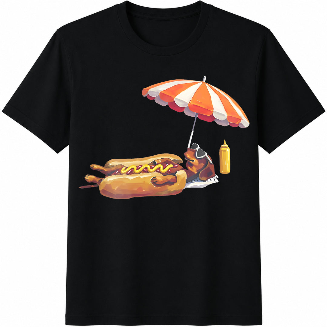 Funny Dachshund Hotdog Wiener Dog Cute Summer Beach Wienerdog Cotton T-Shirt - Black