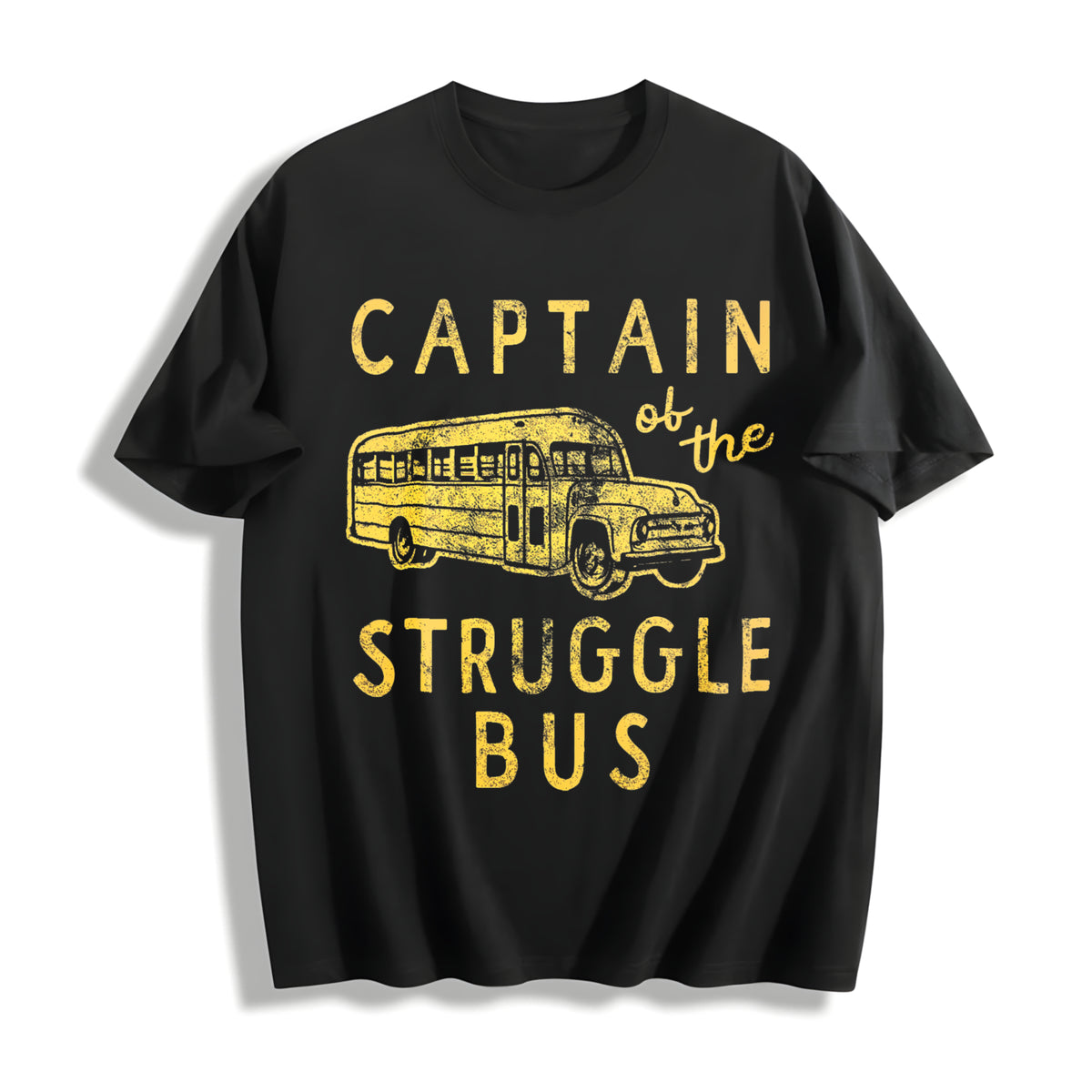 Captain Of The Struggle Bus Funny Sarcastic School Bus Novelty Cotton T-Shirt - Black