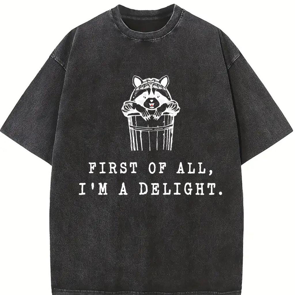 I'm A Delight Cute Raccoon Unisex Tshirt, Funny Sarcastic Minimal Women's Tshirt, Funny Gift Cotton Womenswear Top Streetwear Summer