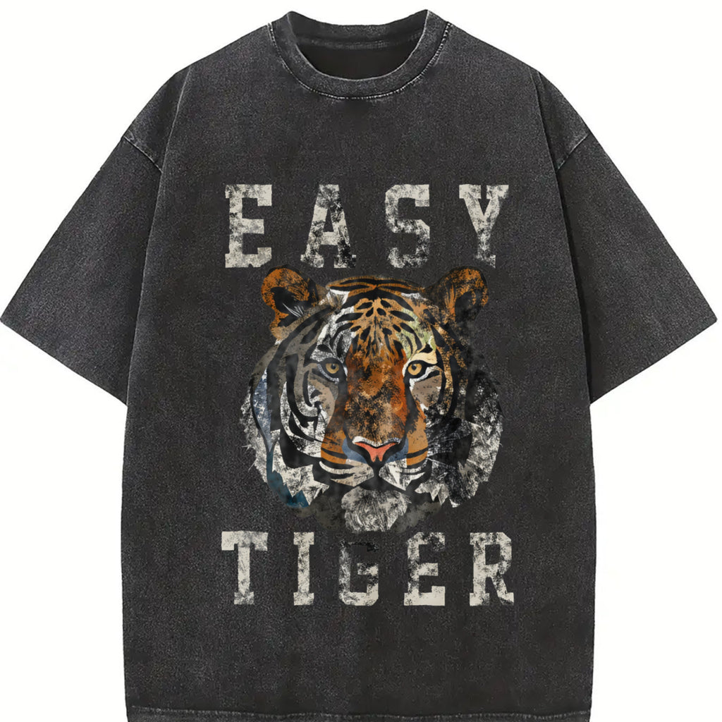 100% Cotton Unisex Easy Tiger distressed casual-chic graphic for women T-Shirt Casual Top