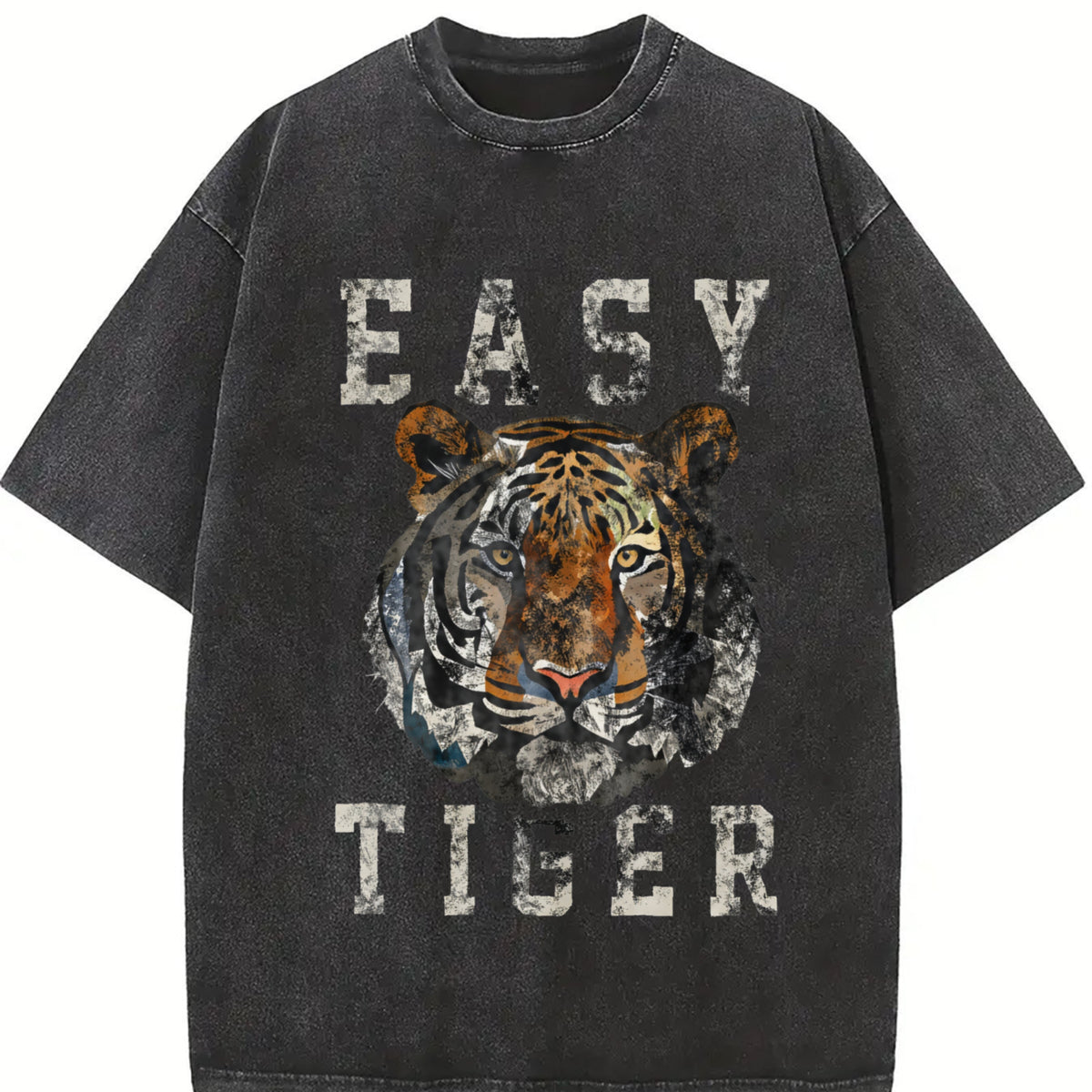 100% Cotton Unisex Easy Tiger distressed casual-chic graphic for women T-Shirt Casual Top