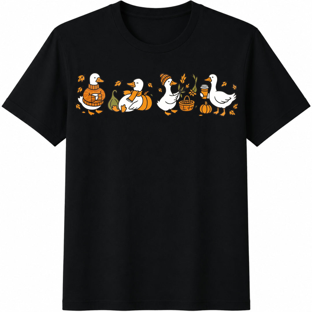 Fall Goose Autumn Cozy Silly Goose Fall Vibes Autumn Cotton T-Shirt - Black