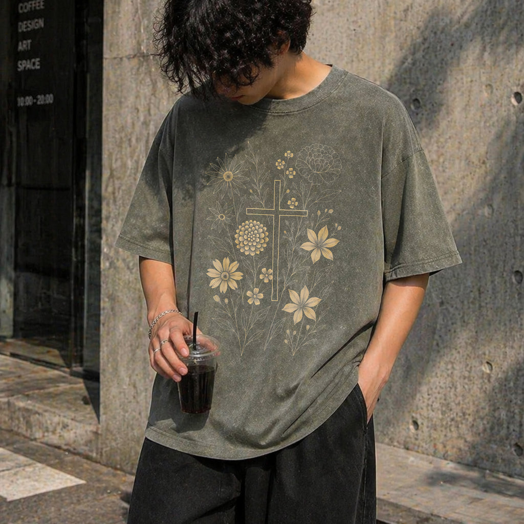 Christian Cross Vintage Washed T-Shirt - product view