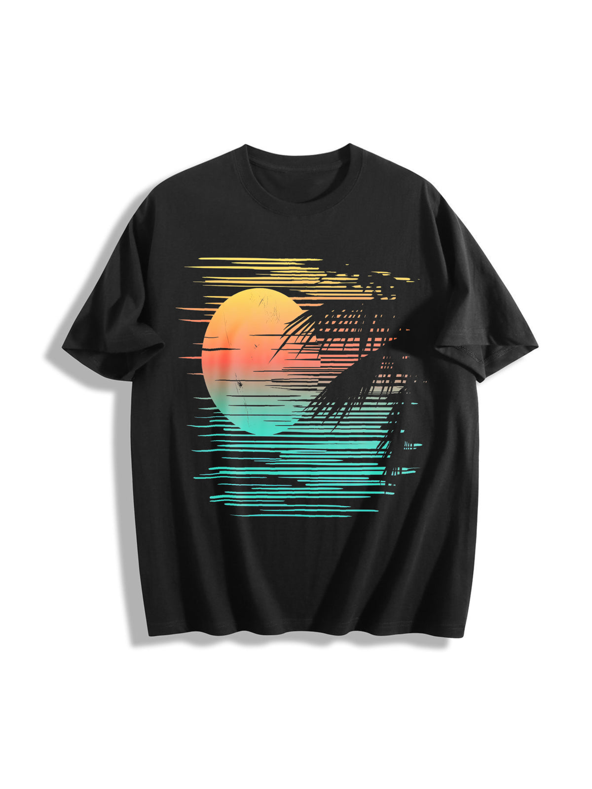 Summer Sunset Cotton T-Shirt - Black