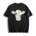 Faux Patchwork Cow Cotton T-Shirt - Black