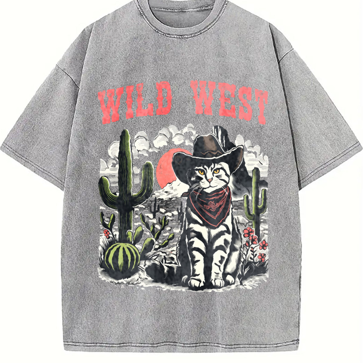 Wild West Cowboy Cat Vintage Washed T-Shirt - product view