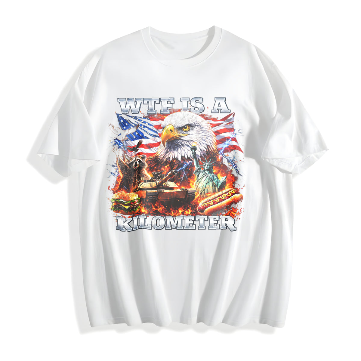 WTF Is A Kilometer Funny Patriotic USA Eagle American Meme 4th Cotton T-Shirt - product view