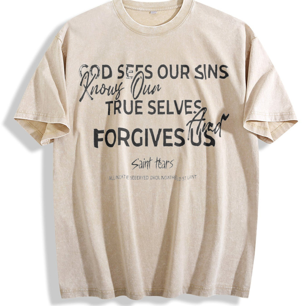Saint Tears Faith Over Fear Vintage Washed T-Shirt - Beige