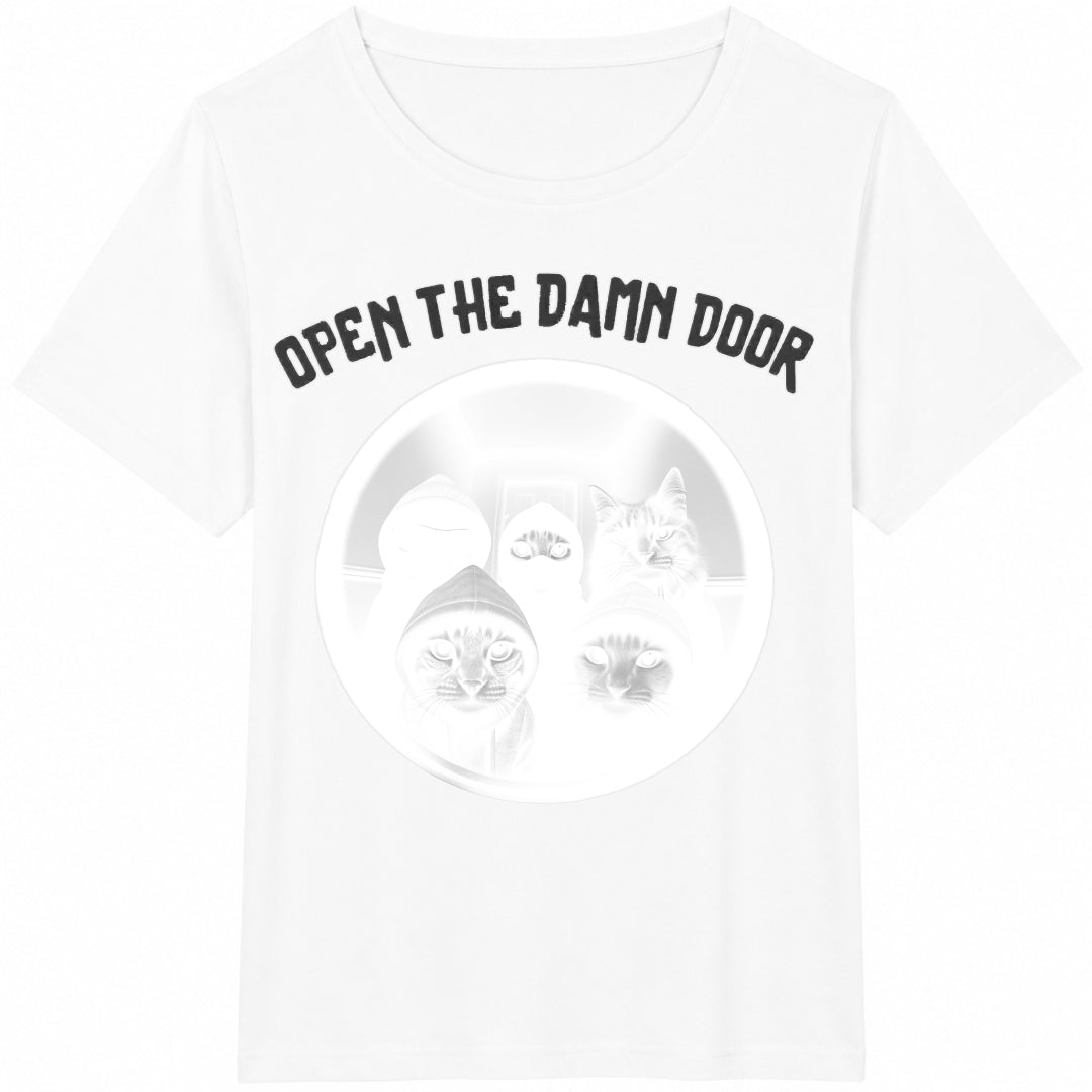 Open The Door Cats Meme Cotton T-Shirt - product view