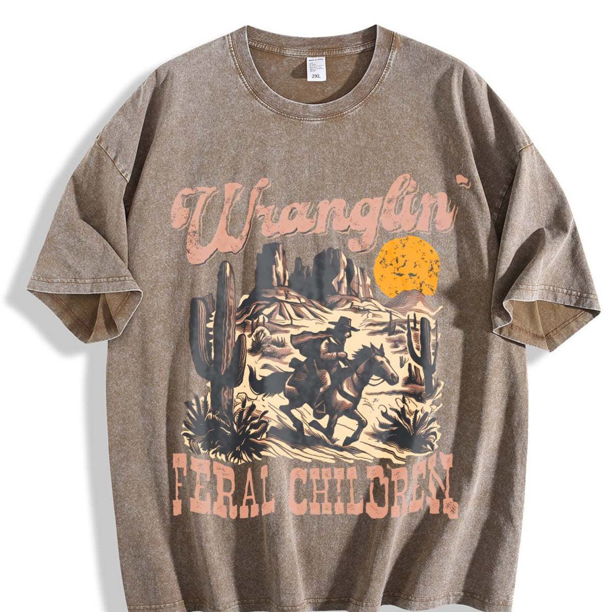 Wranglin' Feral Children Raccoon 90s Western Vintage Washed T-Shirt - product view