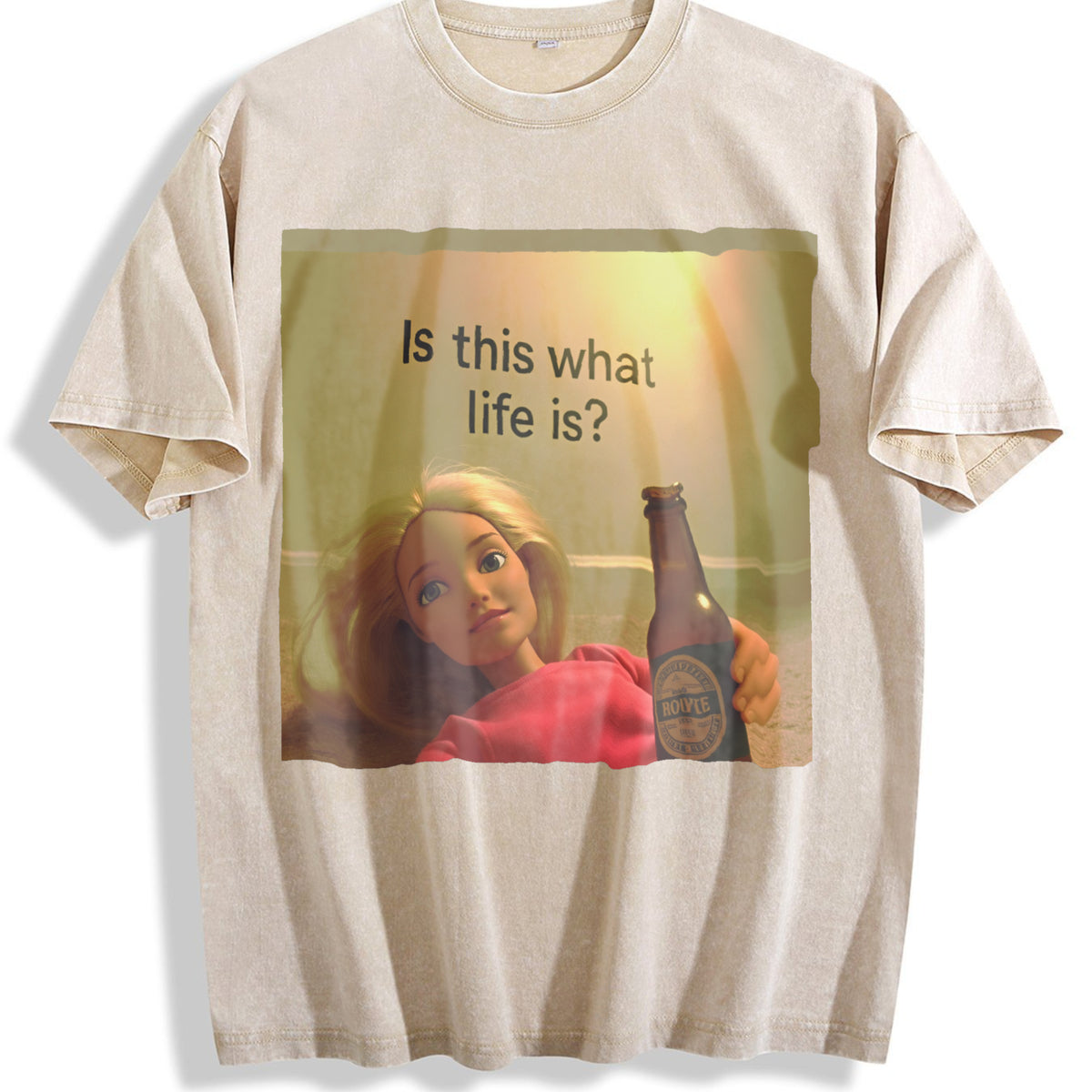 Is This What Life Is Doll Meme Vintage Washed T-Shirt - Beige