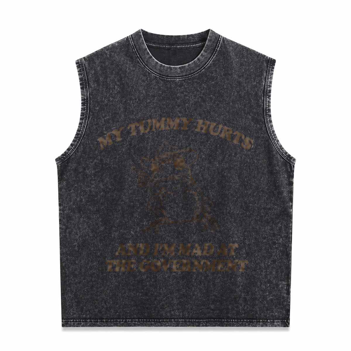 My Tummy Hurts And I'm Mad At The Government Frog Men's Washed Tank Top - Black