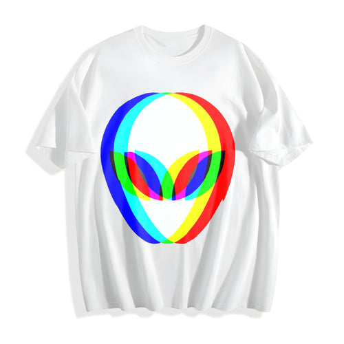 100 Alien Head Trippy Vaporwave Techno Rave Edm Music Festival Cotton T-Shirt - product view