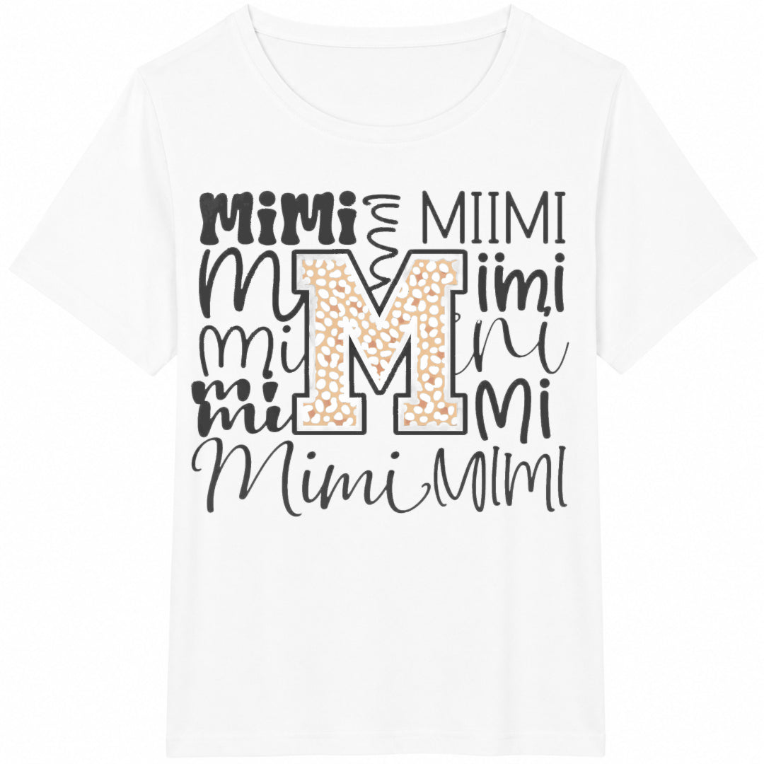 Mimi - Black With Leopard Mimi Face & Name Cotton T-Shirt - product view