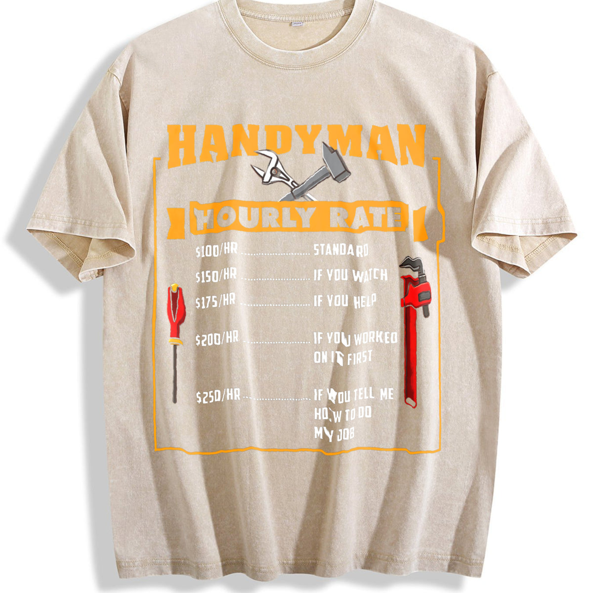 Handyman Hourly Rate Vintage Washed T-Shirt - Beige