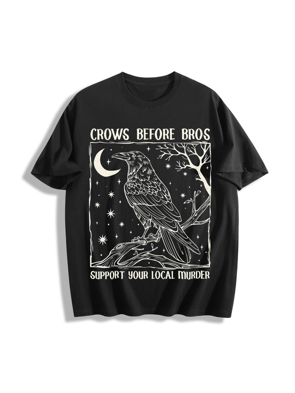 Funny Crows Before Bros Cotton T-Shirt - Black