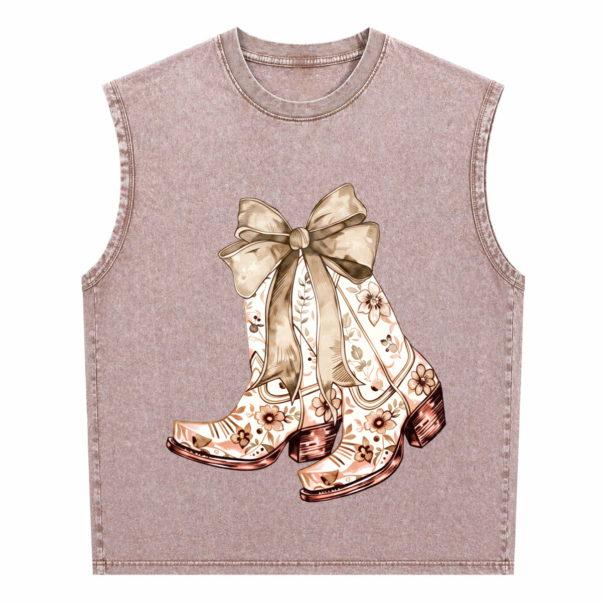 Cowgirl Chinoiserie Floral Boot Men's Washed Tank Top - product view