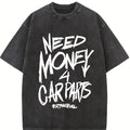 1pc Men'S Heavyweight 230GSM Cotton T-Shirt - Double-Sided Front & Back NEED MONEY for CARS Graphic Tee, Black Retro Streetwear Shirt for Car Enthusiasts, Everyday Casual Wear - Machine Washable Crewneck Top, Allseason Apparel, Bold Print D picture