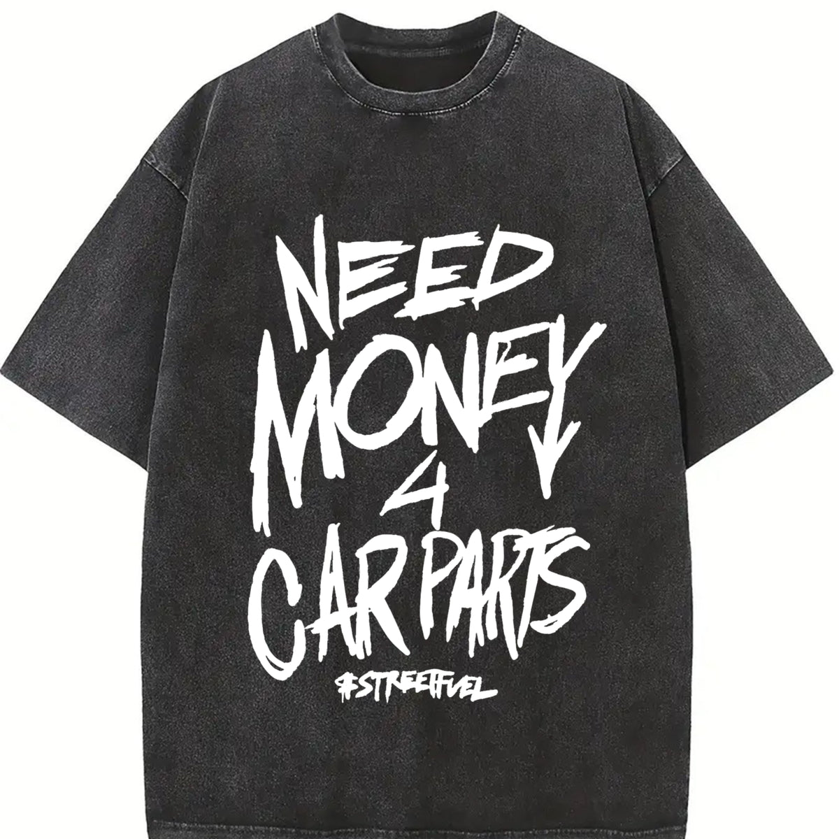 1pc Men'S Heavyweight 230GSM Cotton T-Shirt - Double-Sided Front & Back NEED MONEY for CARS Graphic Tee, Black Retro Streetwear Shirt for Car Enthusiasts, Everyday Casual Wear - Machine Washable Crewneck Top, Allseason Apparel, Bold Print D picture