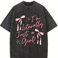 Im Literally Just A Girl Tshirt, Trendy Girly Shirt, Bow Sticker T-Shirt, Girlhood, Baddie, Trending Shirt Graphic Tees Womenswear