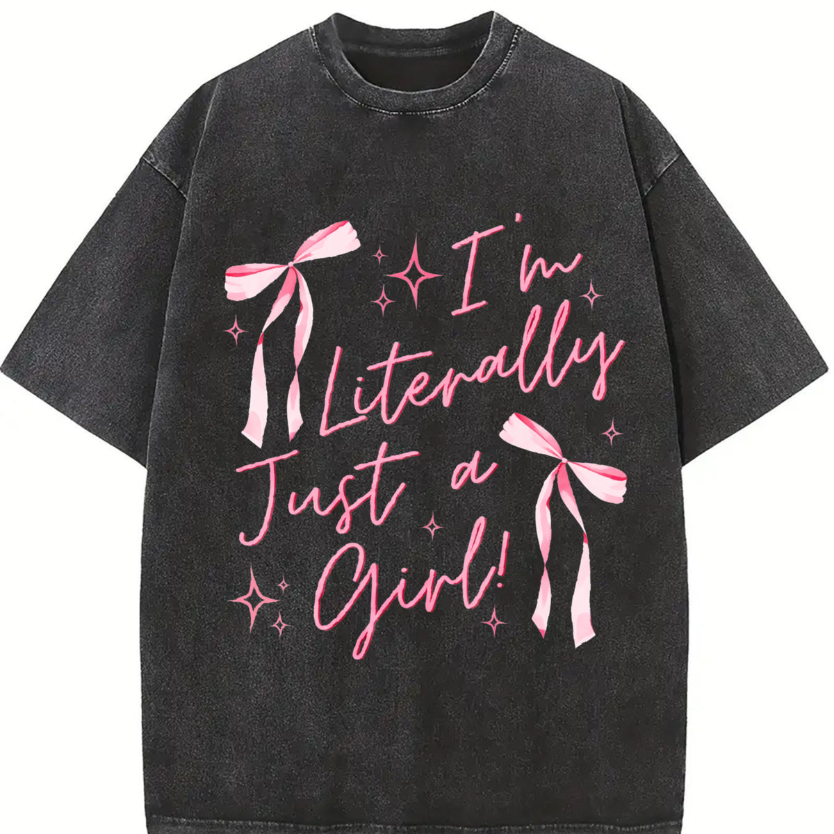 Im Literally Just A Girl Tshirt, Trendy Girly Shirt, Bow Sticker T-Shirt, Girlhood, Baddie, Trending Shirt Graphic Tees Womenswear