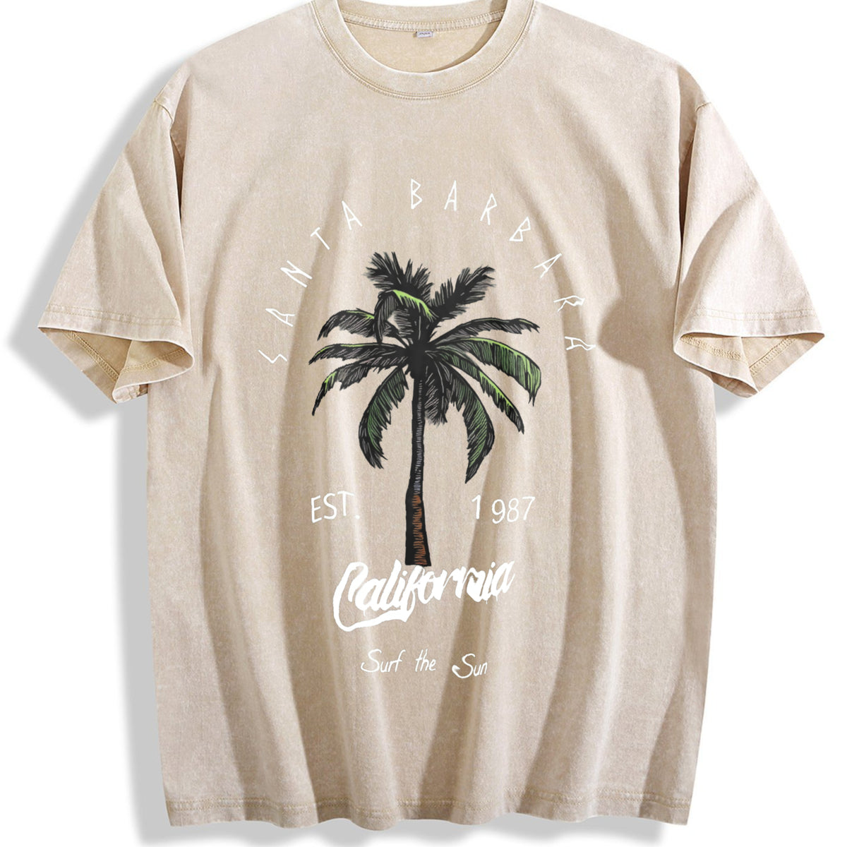 Palm Tree Vintage Washed T-Shirt - Beige