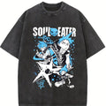 valentine shirts Japan Anime Soul Eater Black Star Printing T Shirt Men Washed T-shirts Casual Loose Tee Harajuku Male Manga Retro Tshirt