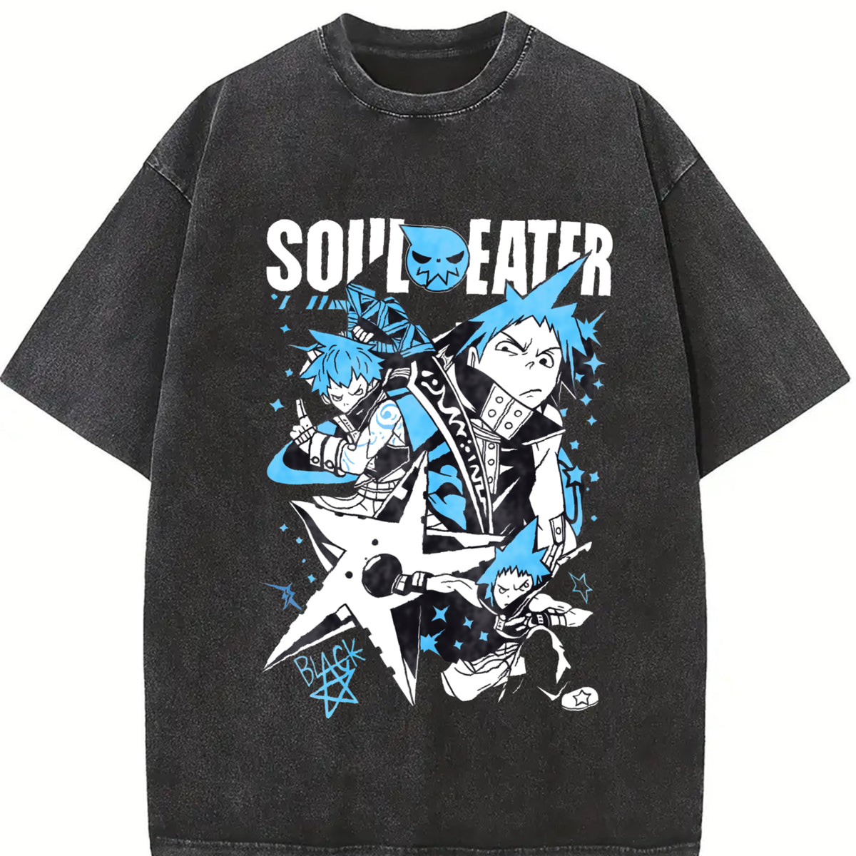 valentine shirts Japan Anime Soul Eater Black Star Printing T Shirt Men Washed T-shirts Casual Loose Tee Harajuku Male Manga Retro Tshirt