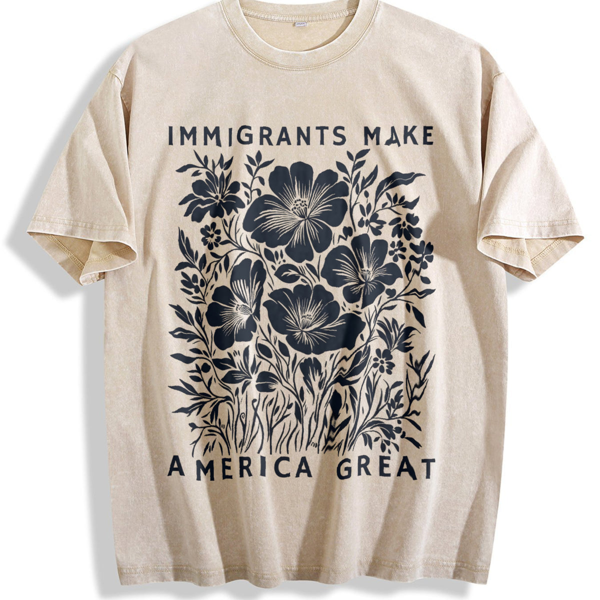 Immigrants Make America Great Anti-ice For Batik Super Vintage Washed T-Shirt - Beige