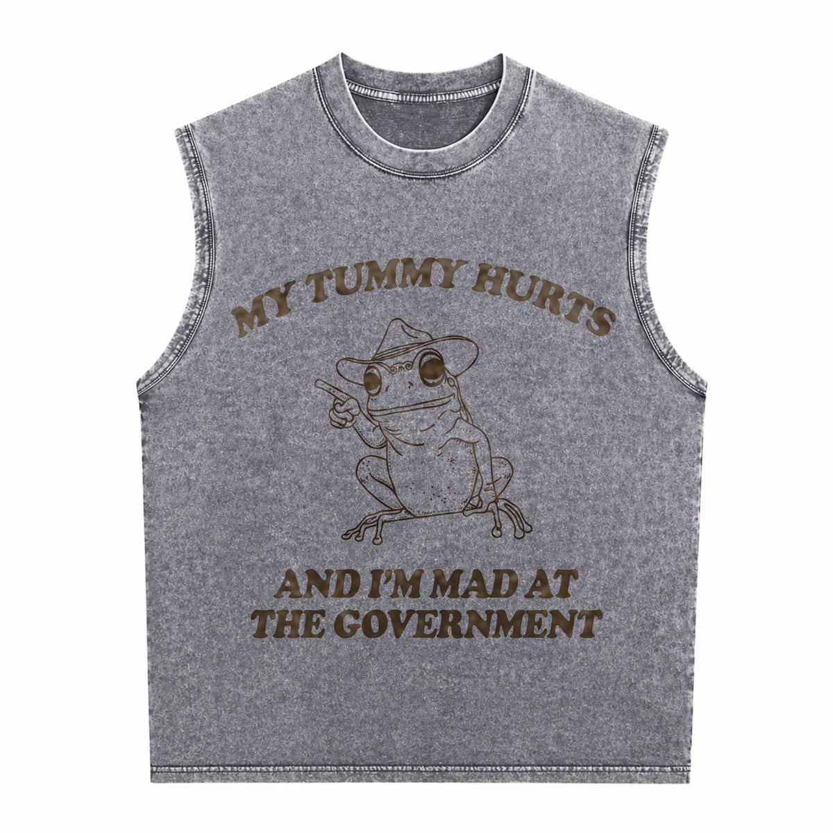 My Tummy Hurts And I'm Mad At The Government Frog Men's Washed Tank Top - product view