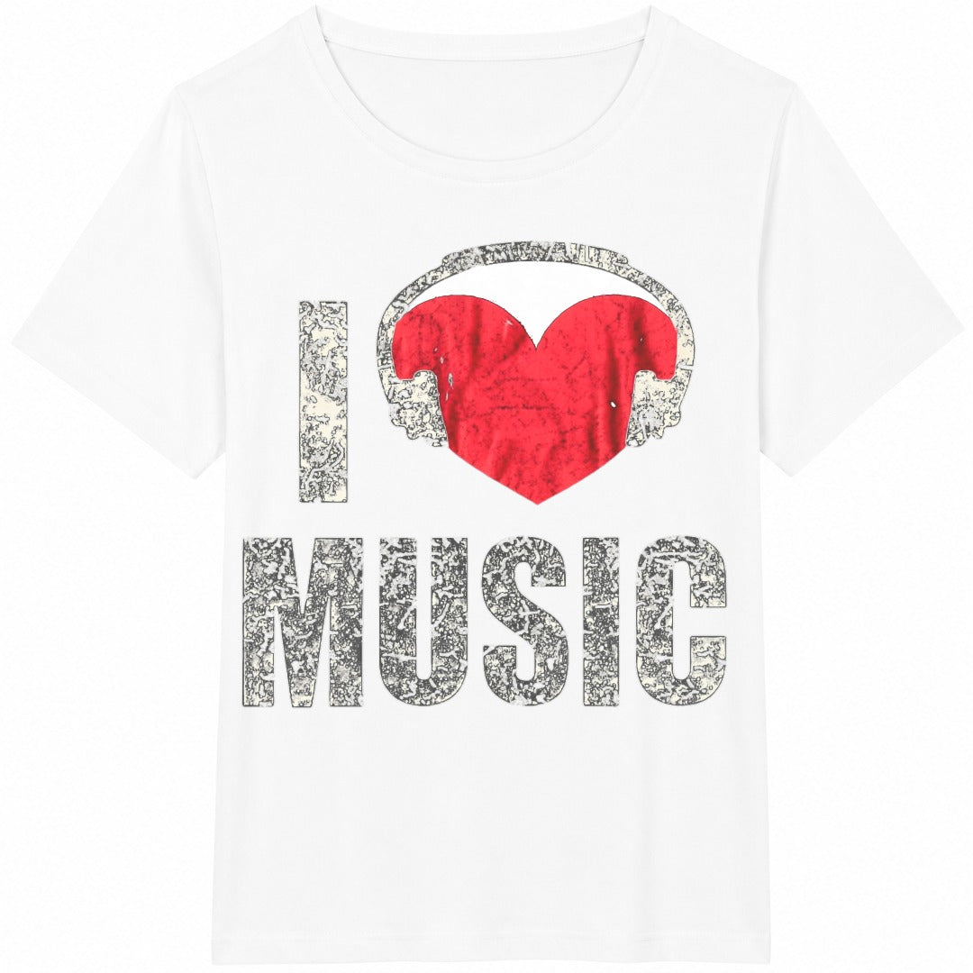 I Love Music Headphone - Heart Headphones Cotton T-Shirt - product view