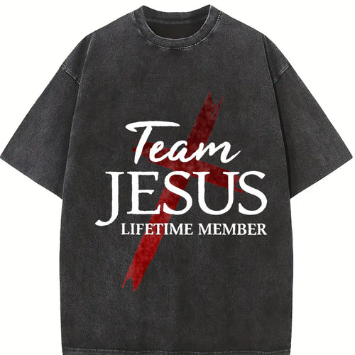 100 Christian God Faith Lifetime Member Team Jesus Vintage Washed T-Shirt - product view