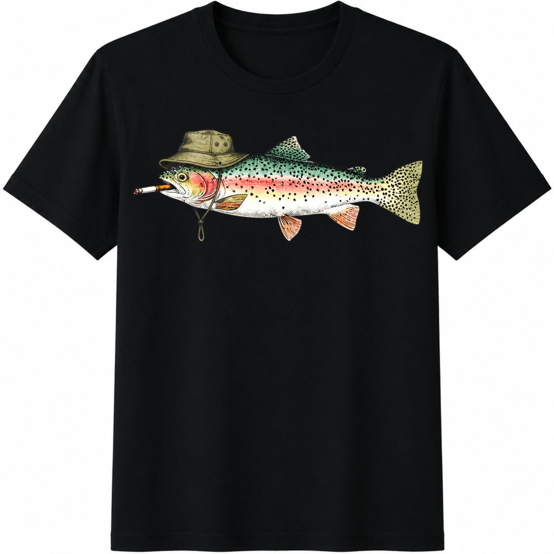 Rainbow Trout Bucket Hat Funny Fishing Cotton T-Shirt - Black